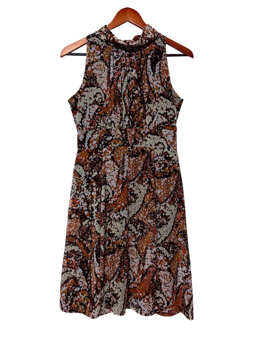 Voir Voir Size 6 Abstract Autumn Artsy Print Sleeveless Midi Dress High Neck